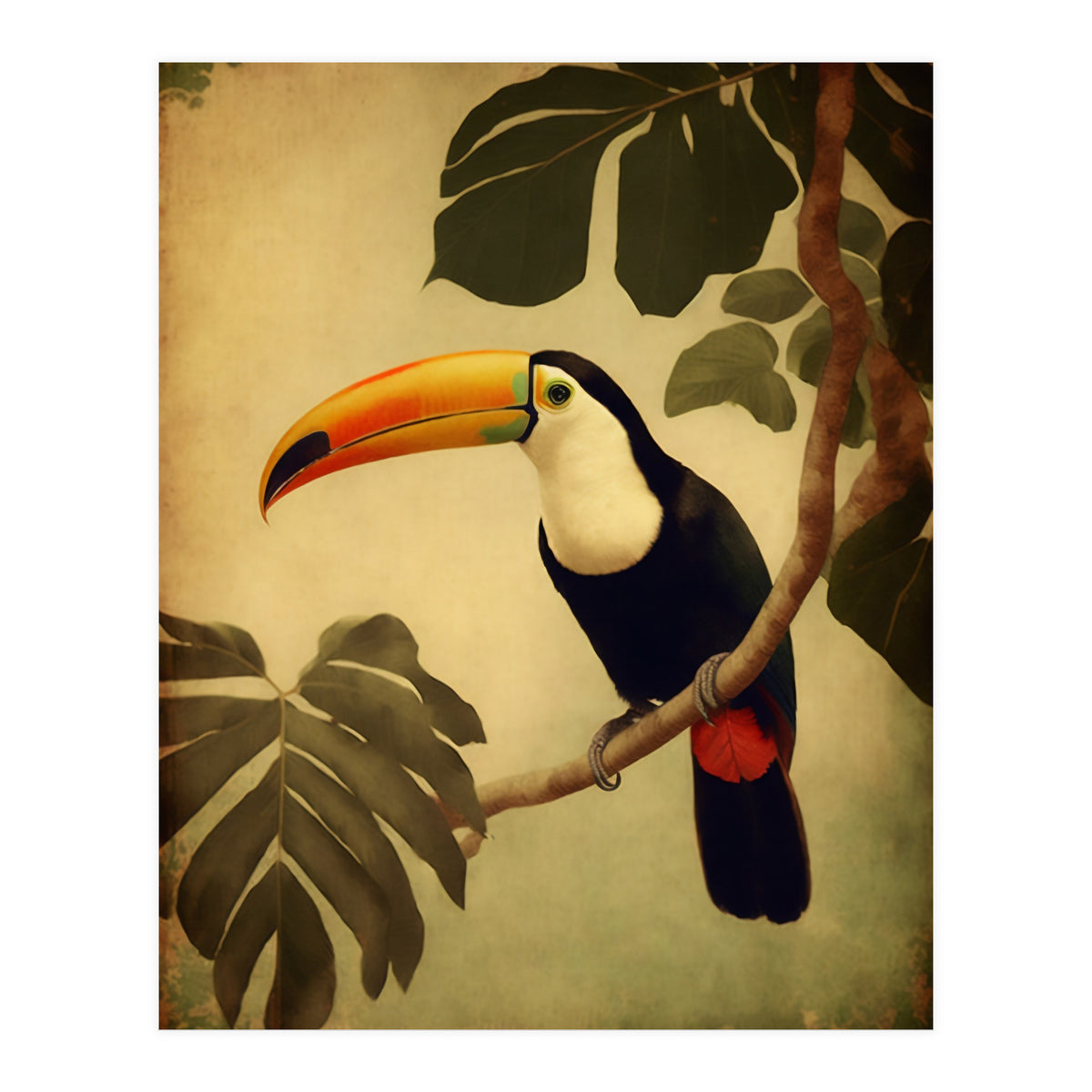 Toucan Vintage Jungle Painting (Print Only)