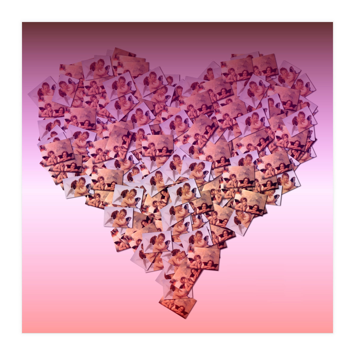 Heart collage of cuddling Cupid like characters (Print Only)