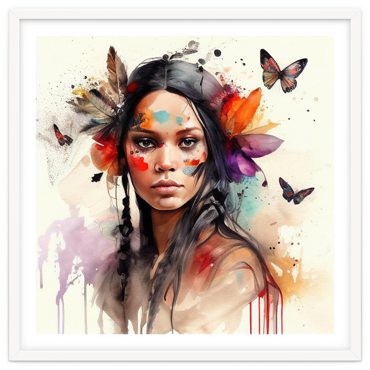 Watercolor Floral Indian Native Woman #6