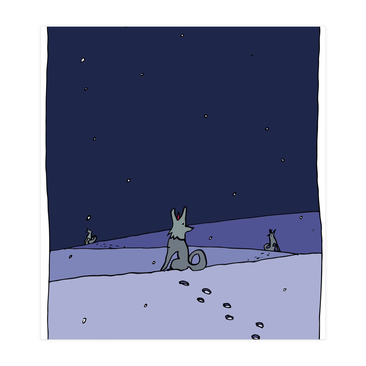 Dogs in Winter Night (Print Only)