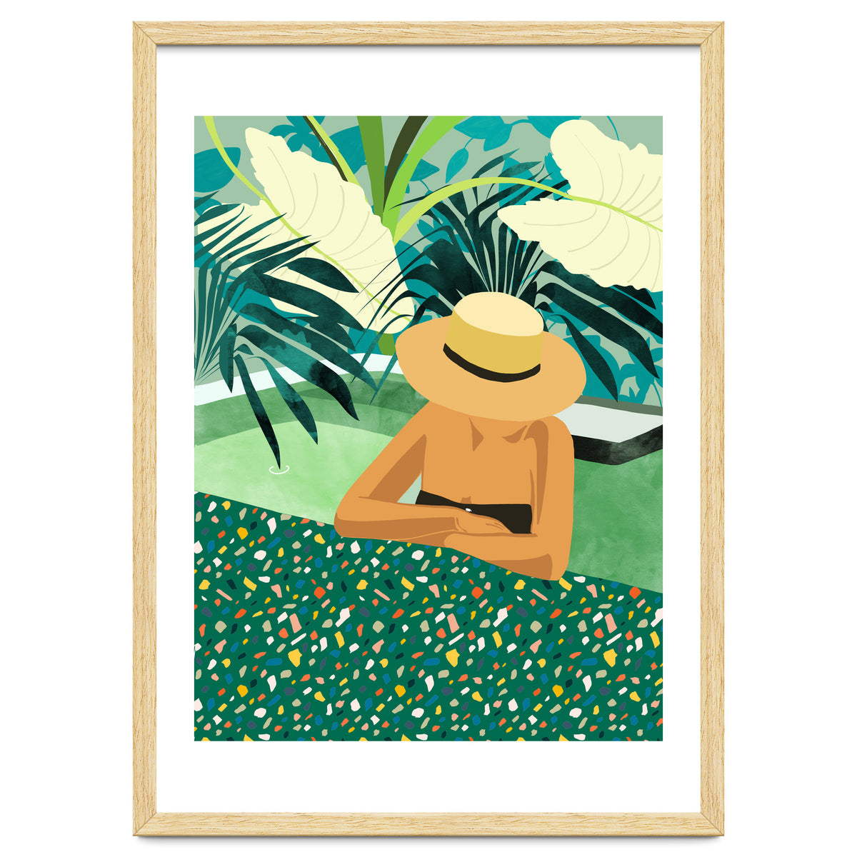 Chill, Modern Bohemian Black Woman Travel Illustration | Terrazzo Tropical Swimming Pool Fashion