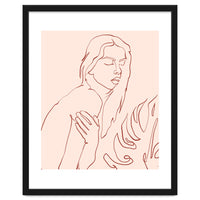 Lueur, Tropical Nude Modern Bohemian Woman Line Art, Minimal Scandinavian Sketch Blush Drawing