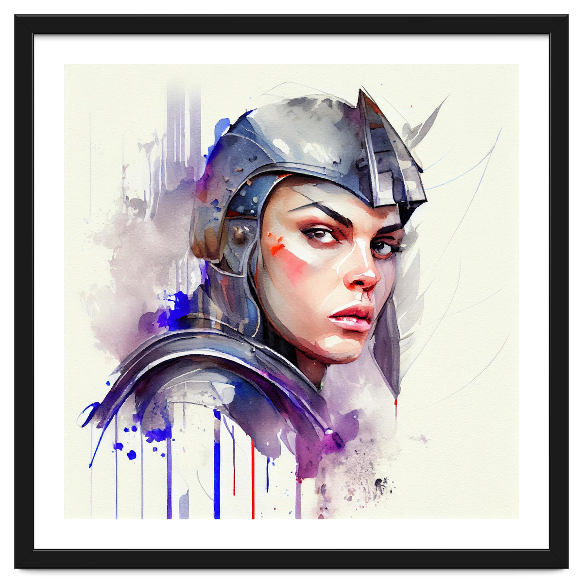 Watercolor Medieval Soldier Woman #3