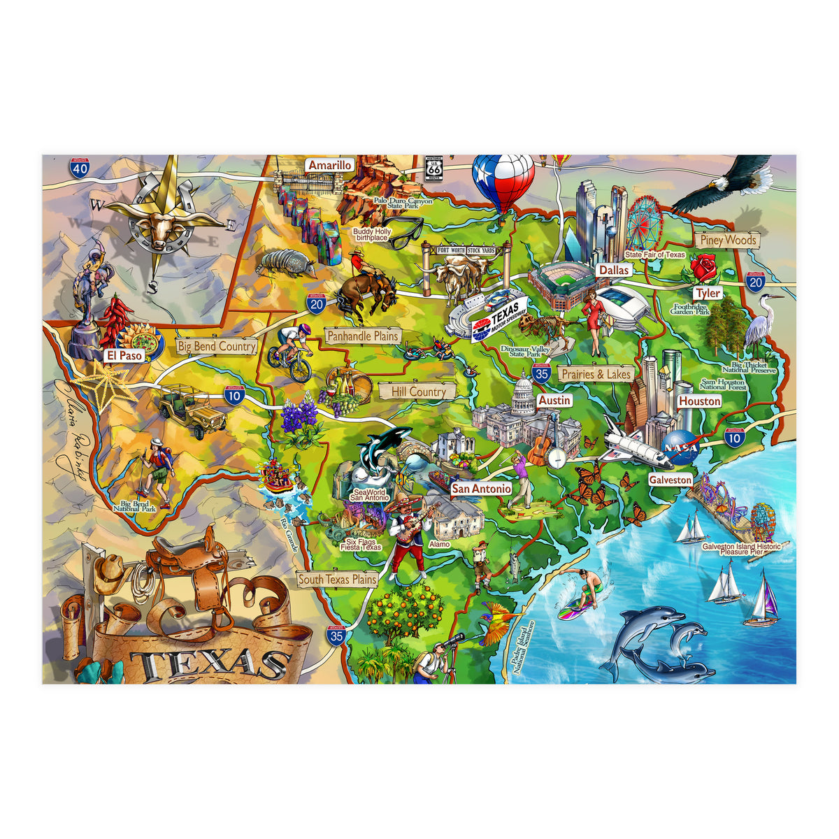 Texas Illustrated Map (Print Only)