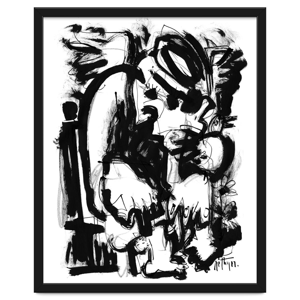 Saint With Bird - b&w