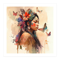 Watercolor Floral Indian Native Woman #8 (Print Only)