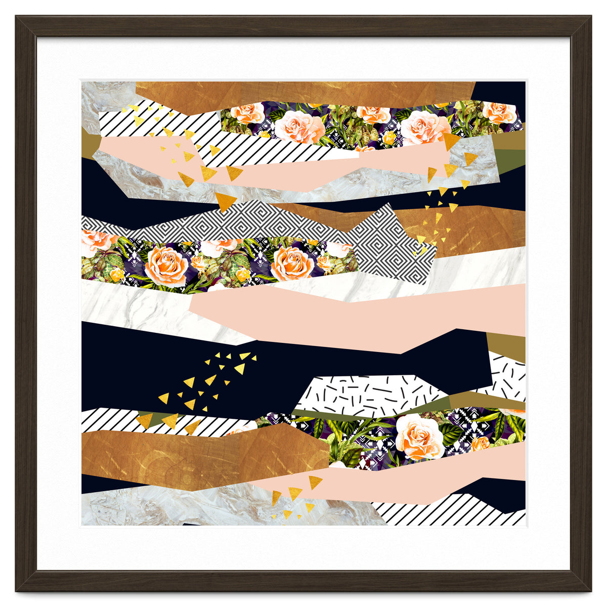 Collage of textured shapes and flowers