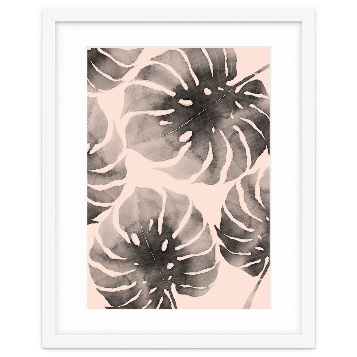 Monstera pink and gray watercolor