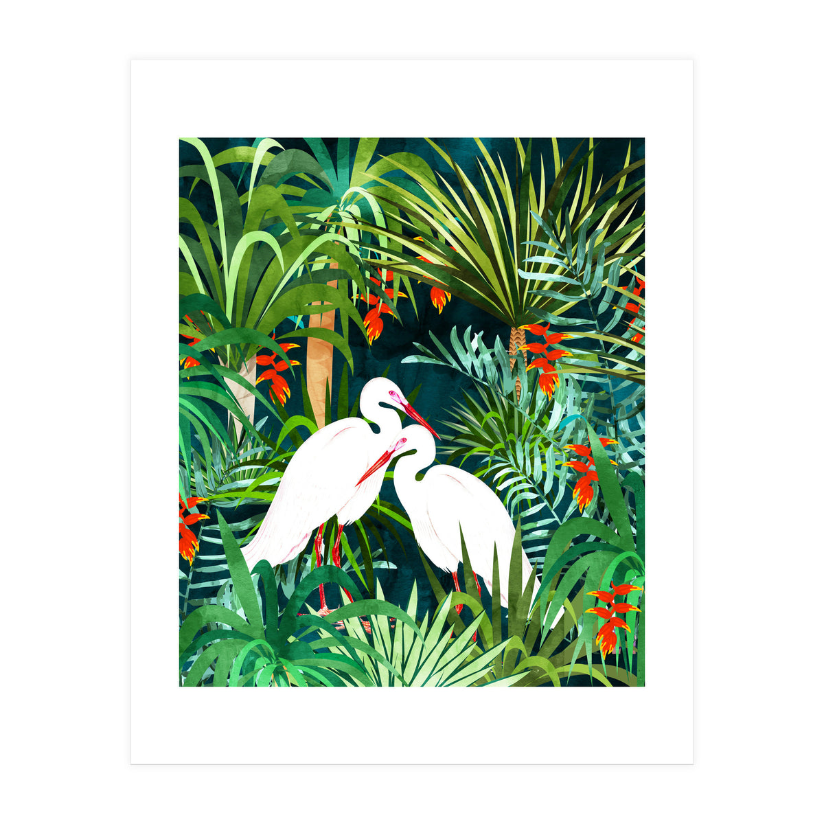 To Me, You're The Perfect Heron, Tropical Jungle Wildlife Animals Birds, Botanical Stork Painting (Print Only)
