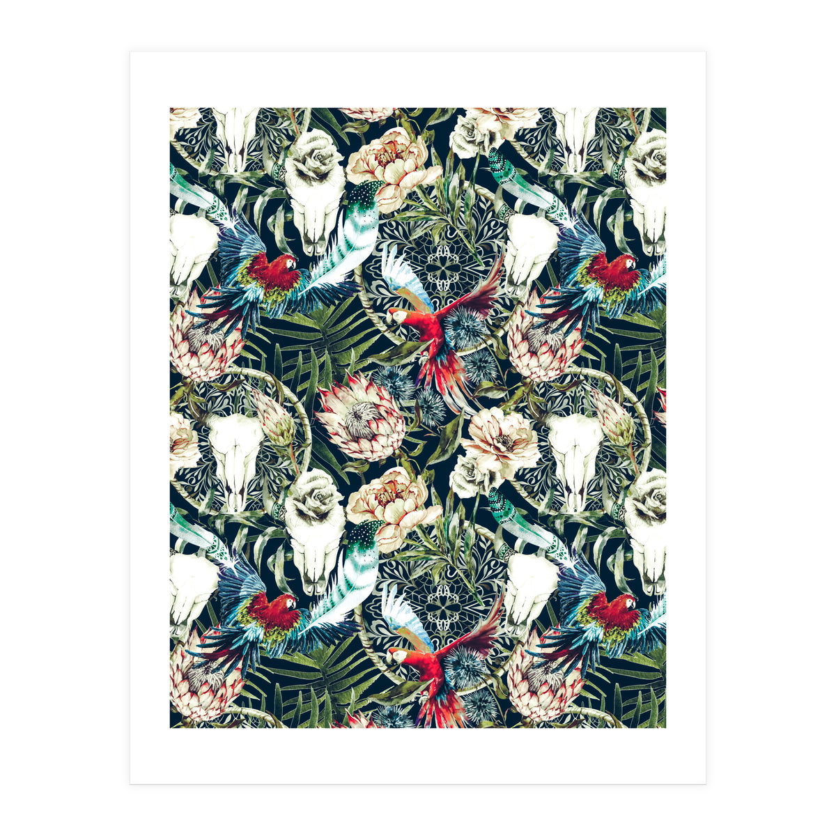 Dark pattern boho skull tropical  (Print Only)