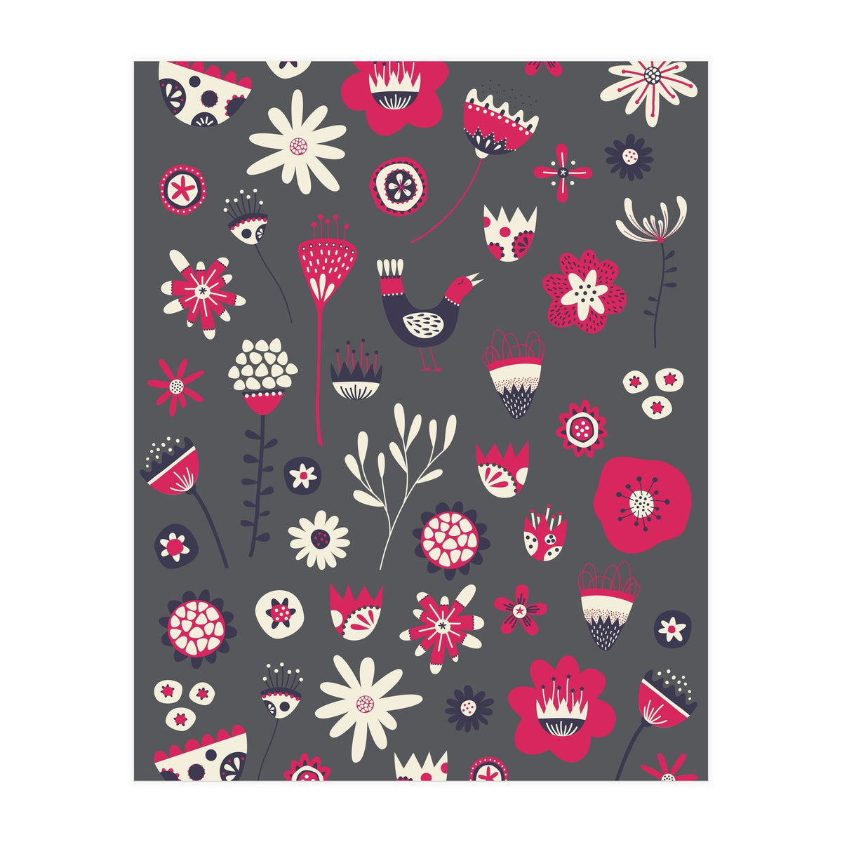 Spring Folk Floral Grey (Print Only)