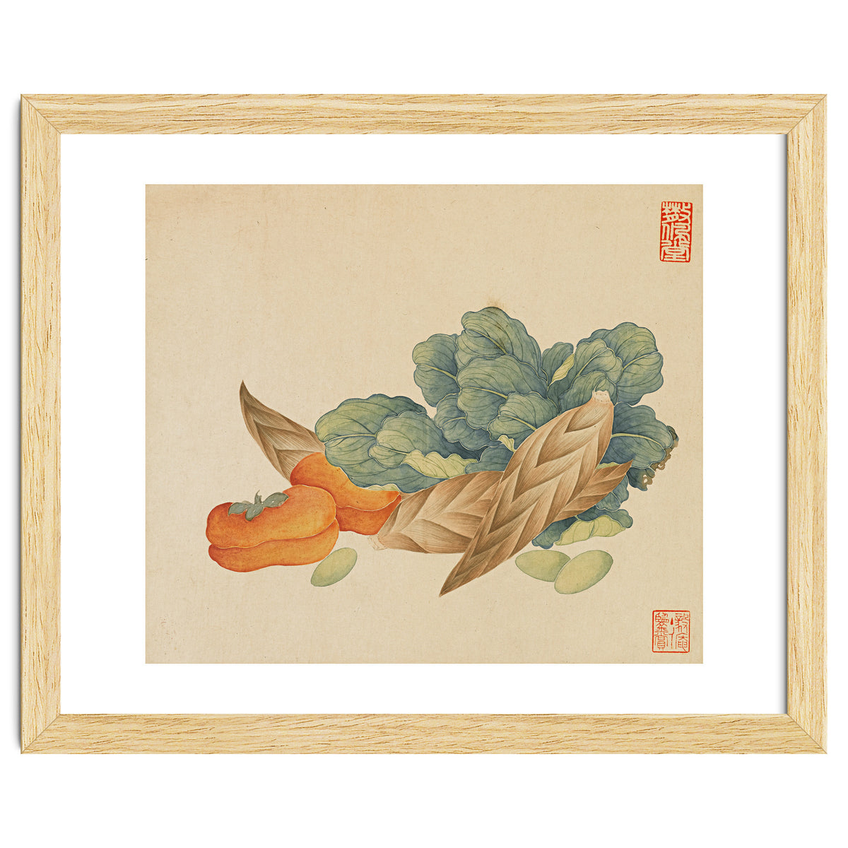 Wang Chengyu~flowers And Vegetables, Vegetables, Fruits, Chinese Cabbage, Lentils, Bamboo Shoots, Persimmons