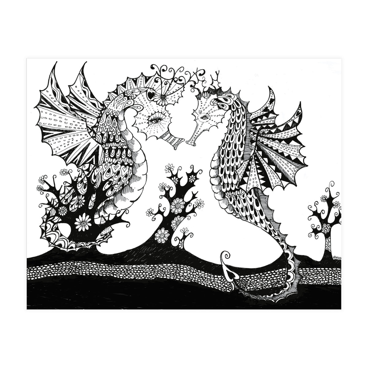 Seahorse Dragons Love Illustration (Print Only)