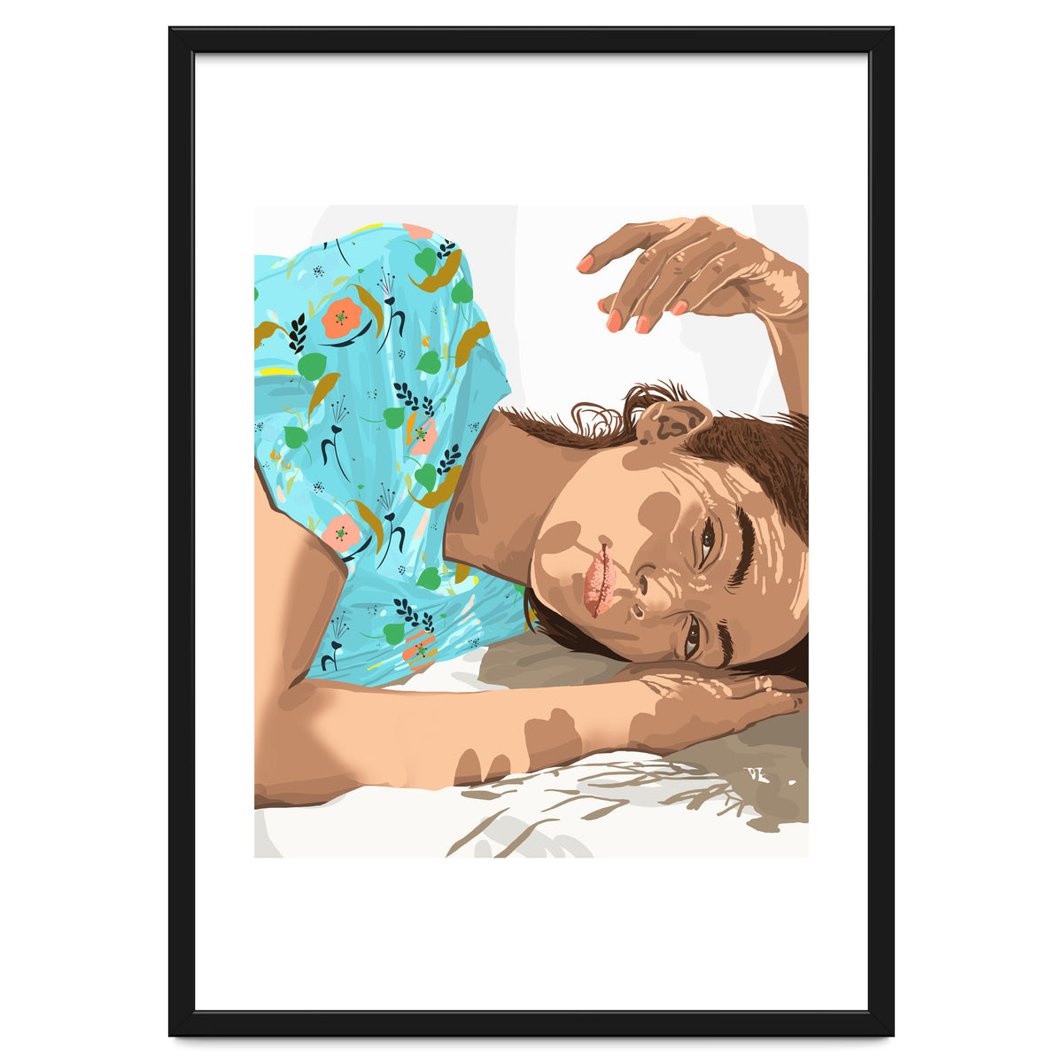 Feel the Sun from Both Sides, Summer Bohemian Woman Illustration, Vibrant Colorful Portrait Painting