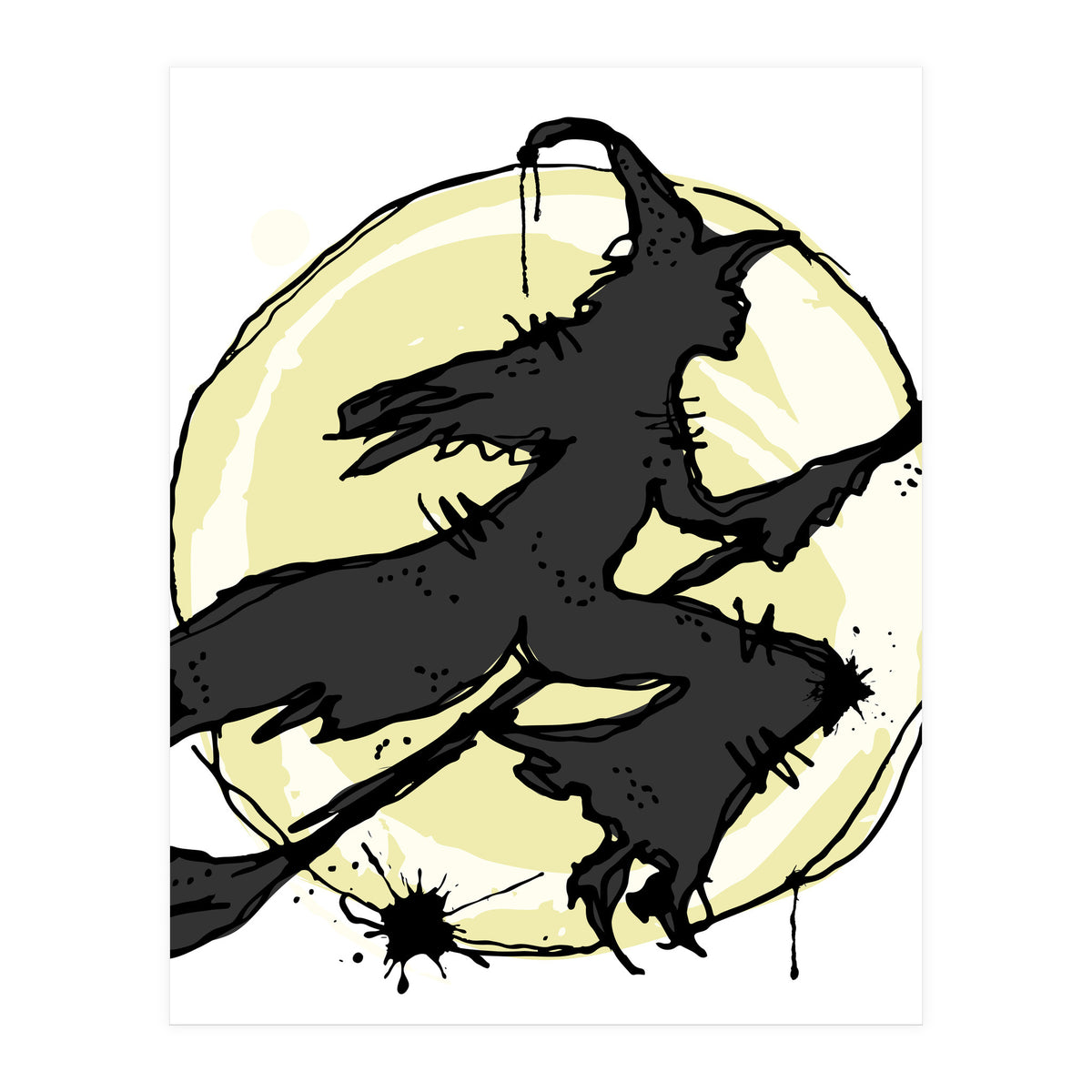 Witch on her broom sketch (Print Only)