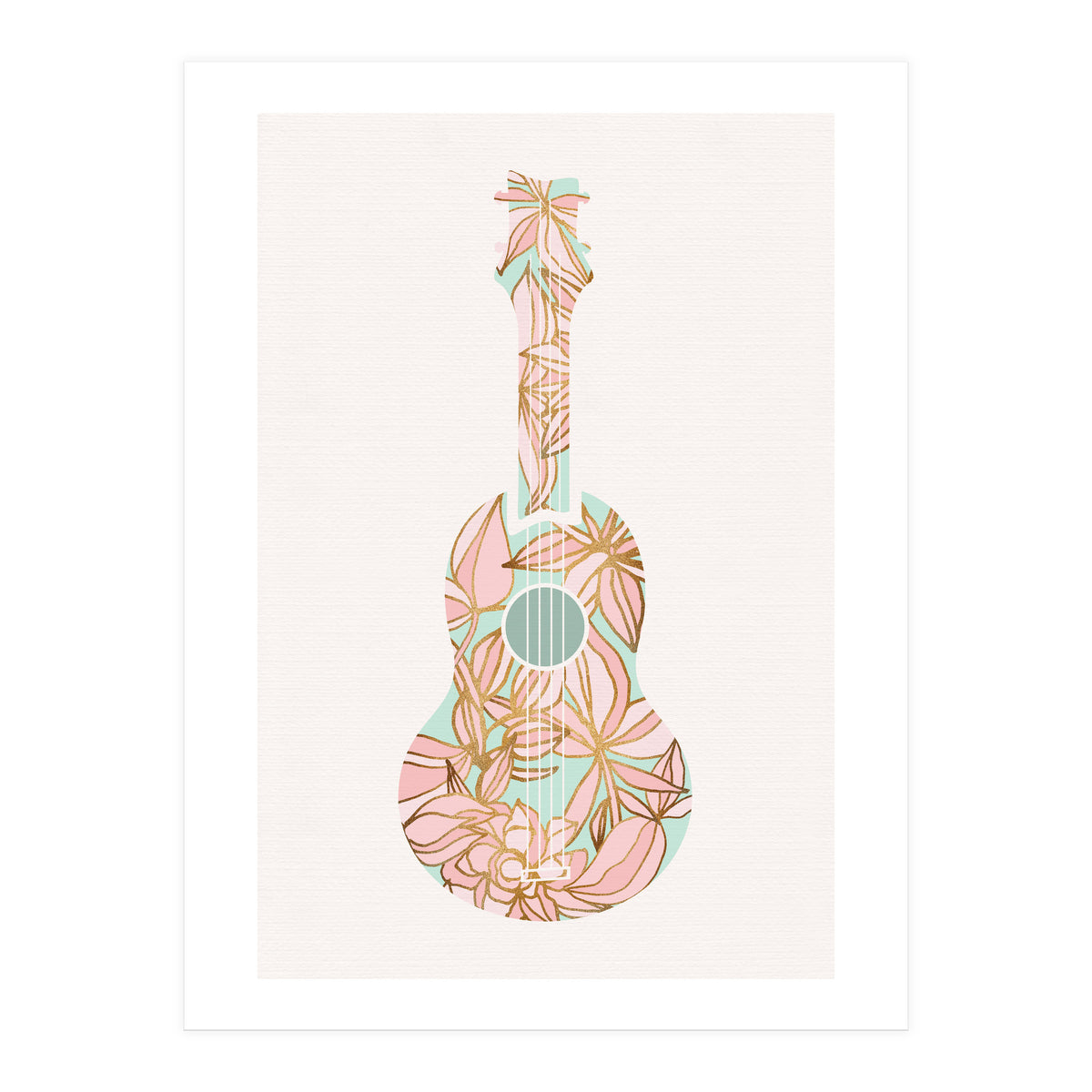Aqua and Pink Floral Ukulele (Print Only)