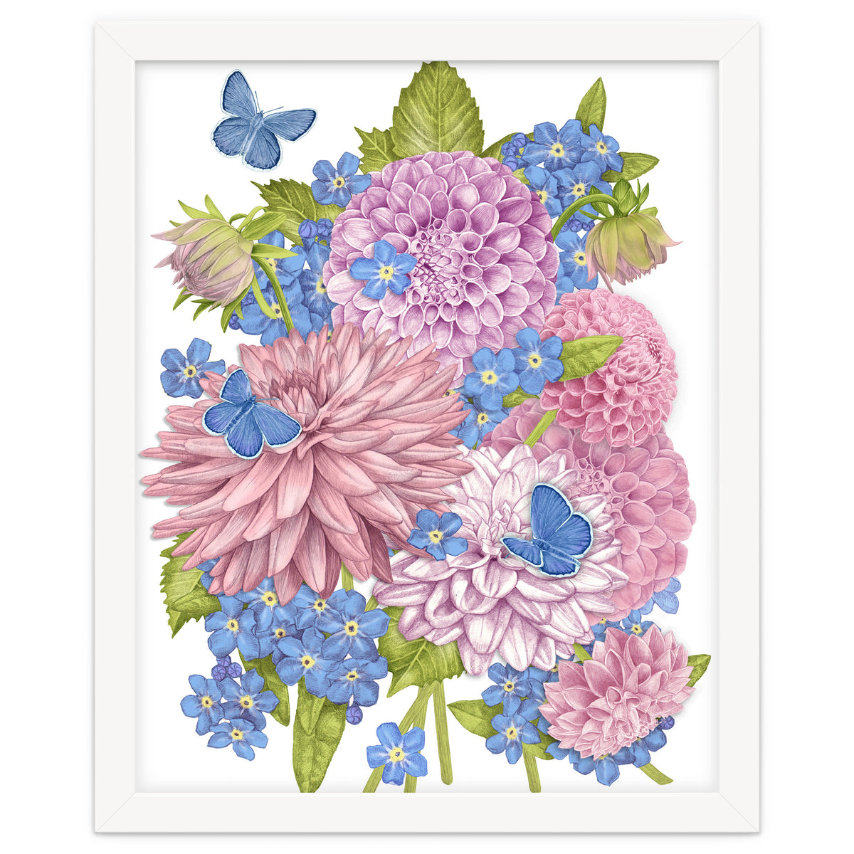 Pink Flowers and Butterflies