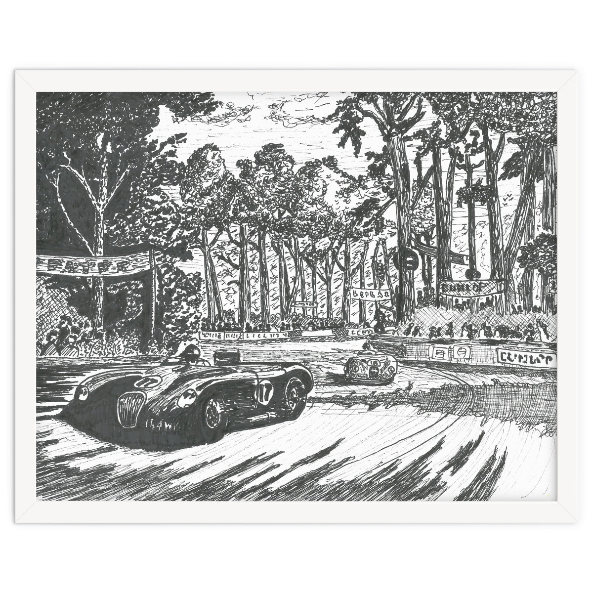 Jaguar C-Type Classic Le Mans Ink Drawing