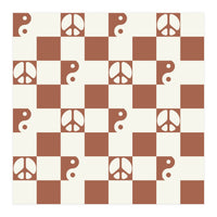 Checkered Peace Symbol & Yin Yang Pattern \\ Beige & Brown Color Palette (Print Only)