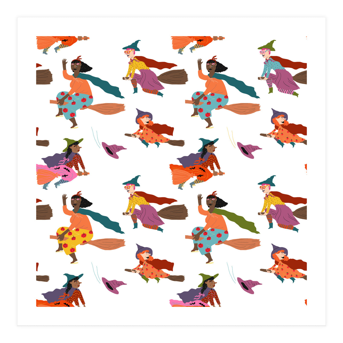Tiny Witches Pattern (white Backgrownd) (Print Only)