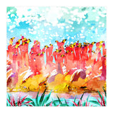 Save The Tropics Series Flamingo Flock Watercolor Painting (Print Only) thumbnail