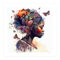Watercolor Butterfly African Woman #9 (Print Only)