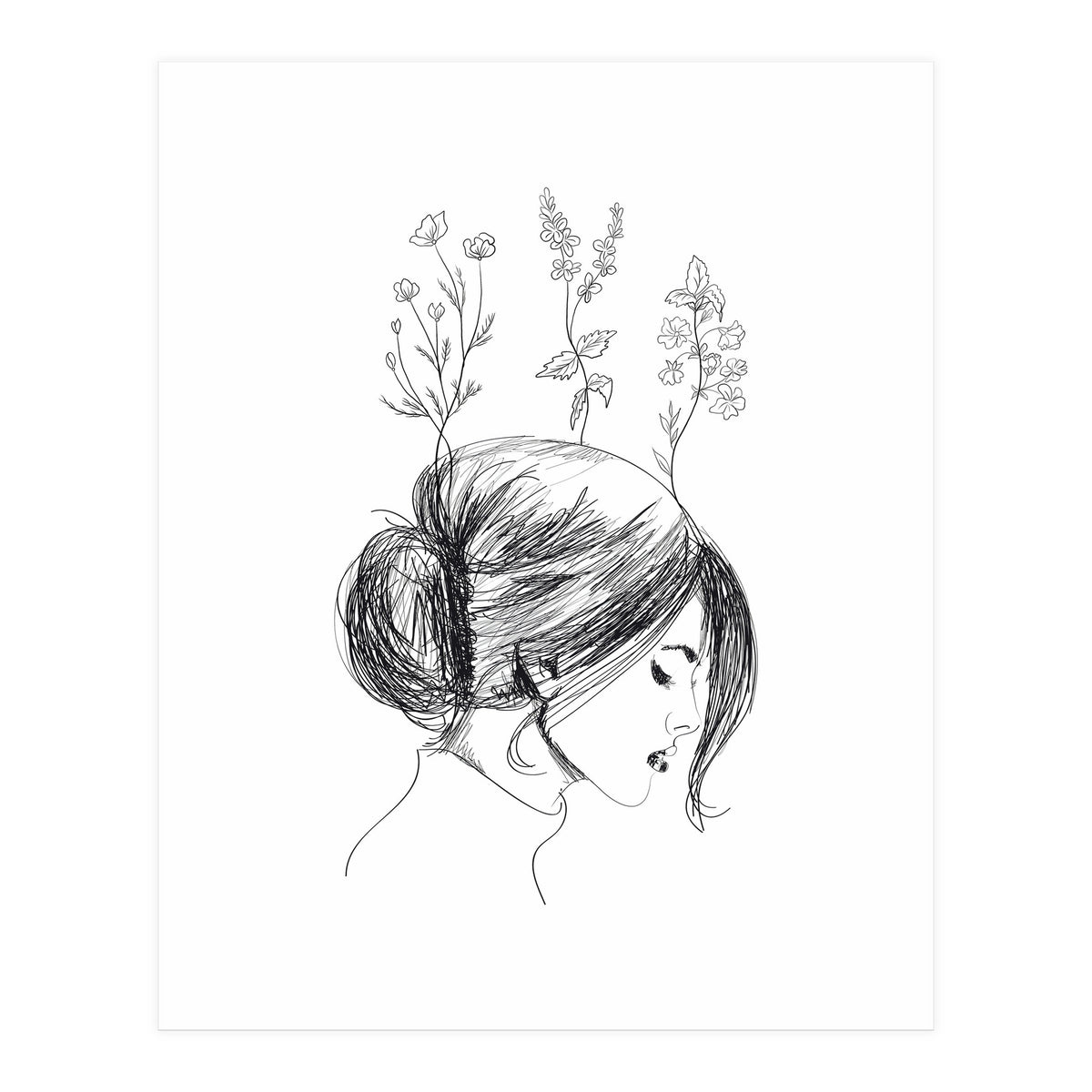 Hand Drawn Flower Girl (Print Only)