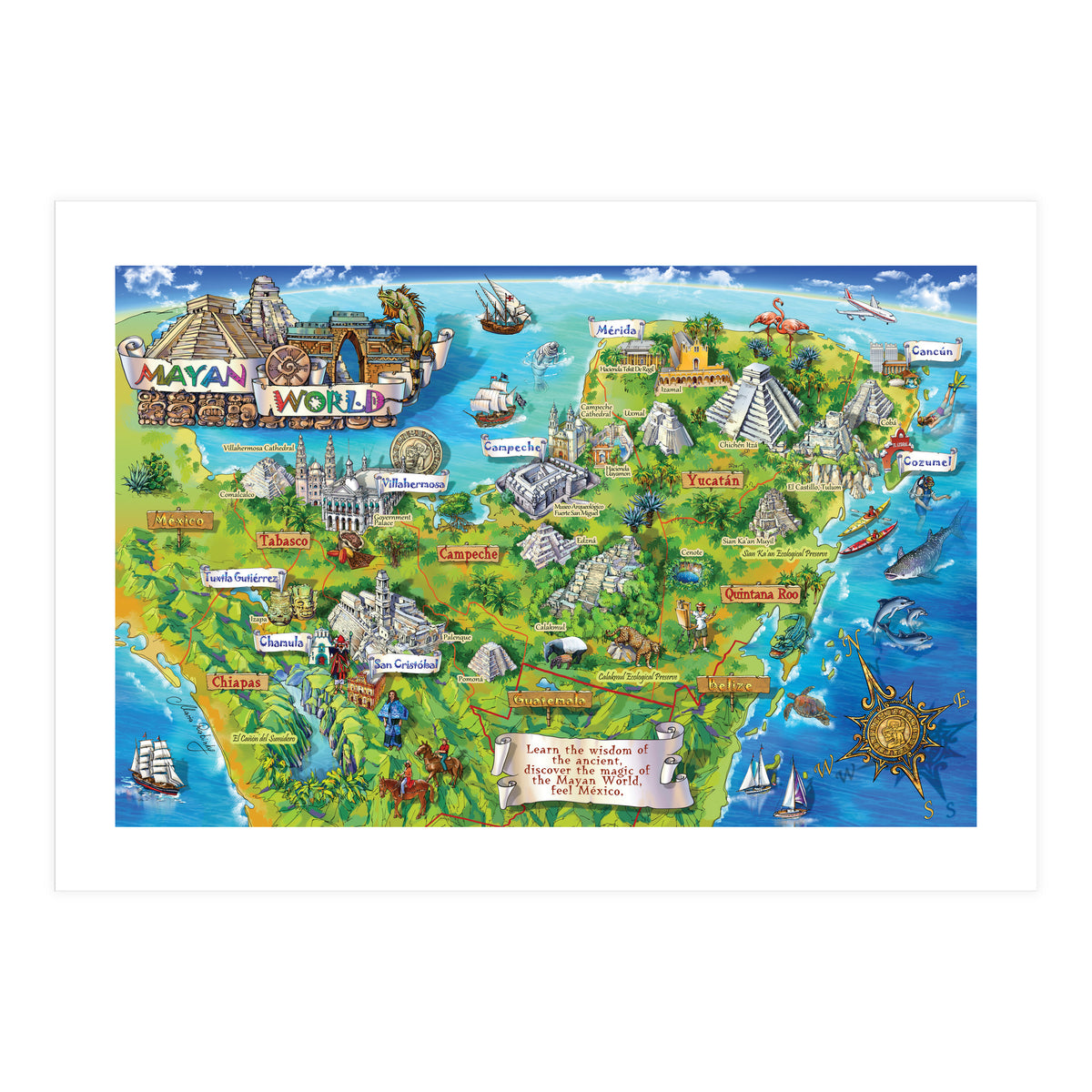 Yucatan Map Illustration (Print Only)