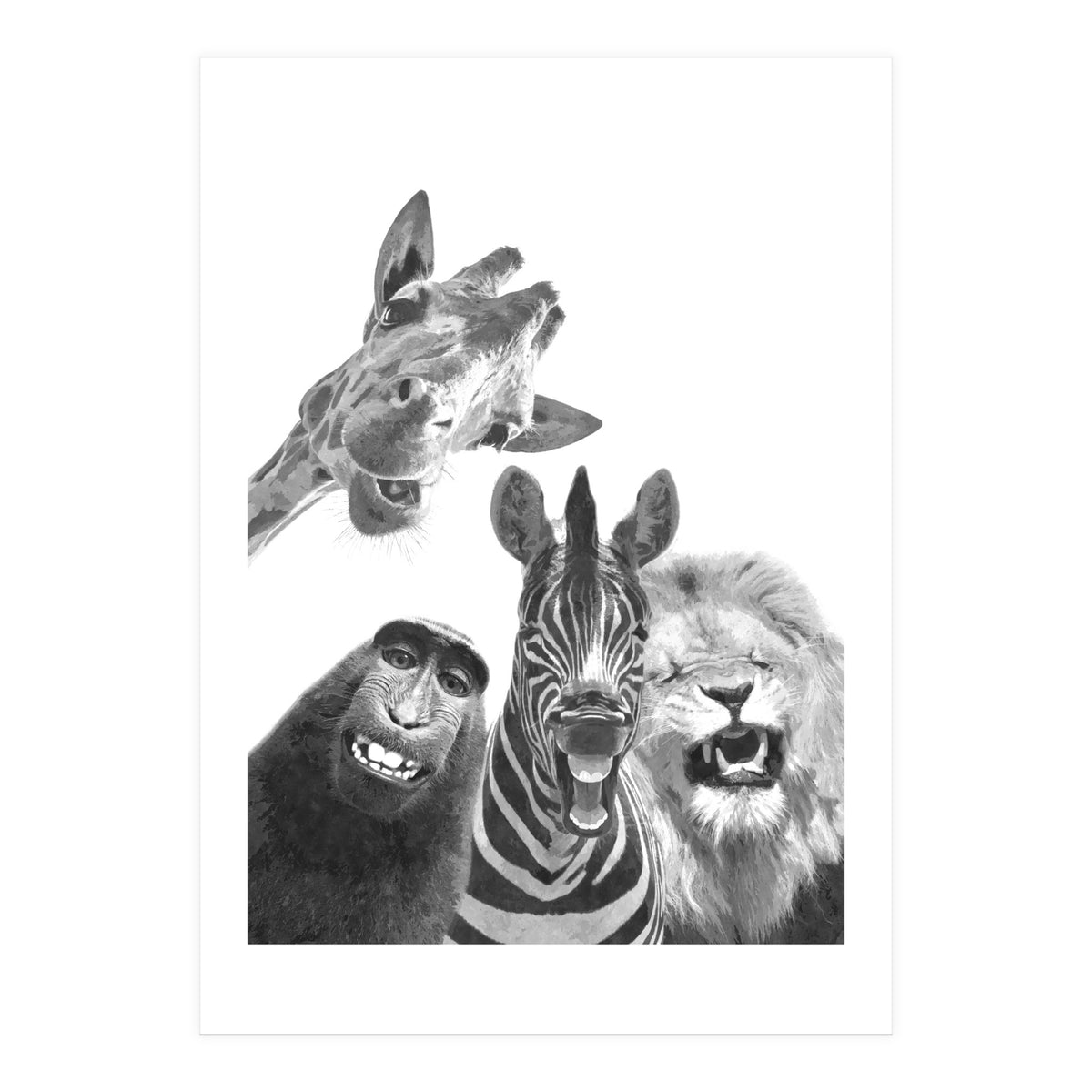 Black and White Jungle Animal Friends (Print Only)
