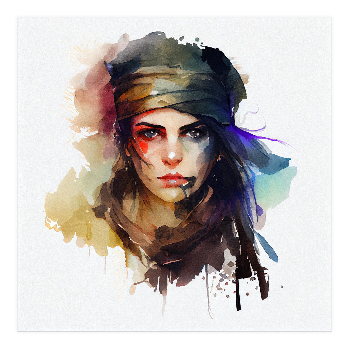 Watercolor Pirate Woman #1 (Print Only)