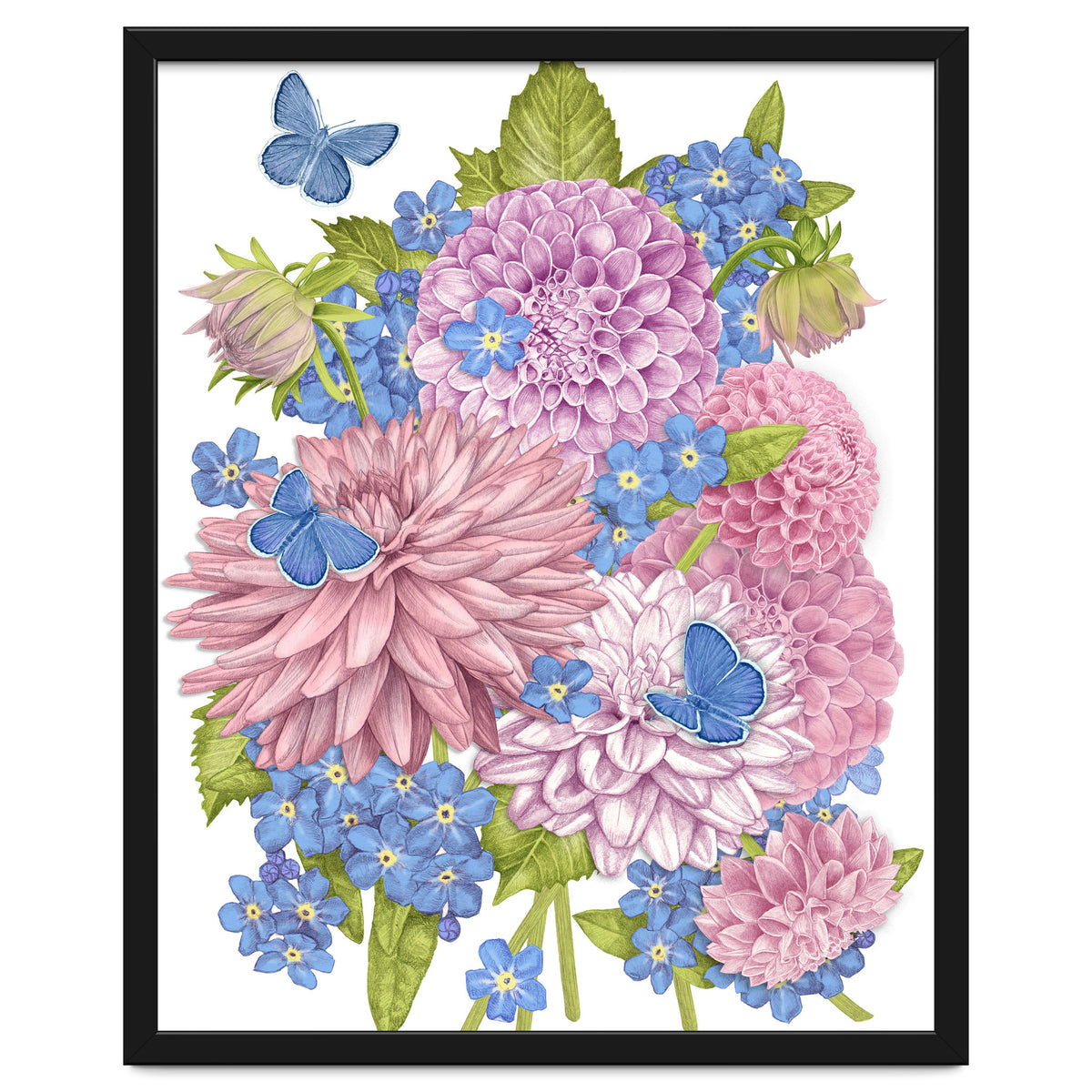 Pink Flowers and Butterflies