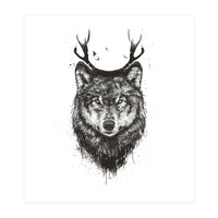 Deer Wolf Bw (Print Only)