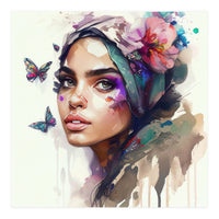 Watercolor Floral Arabian Woman #8 (Print Only)