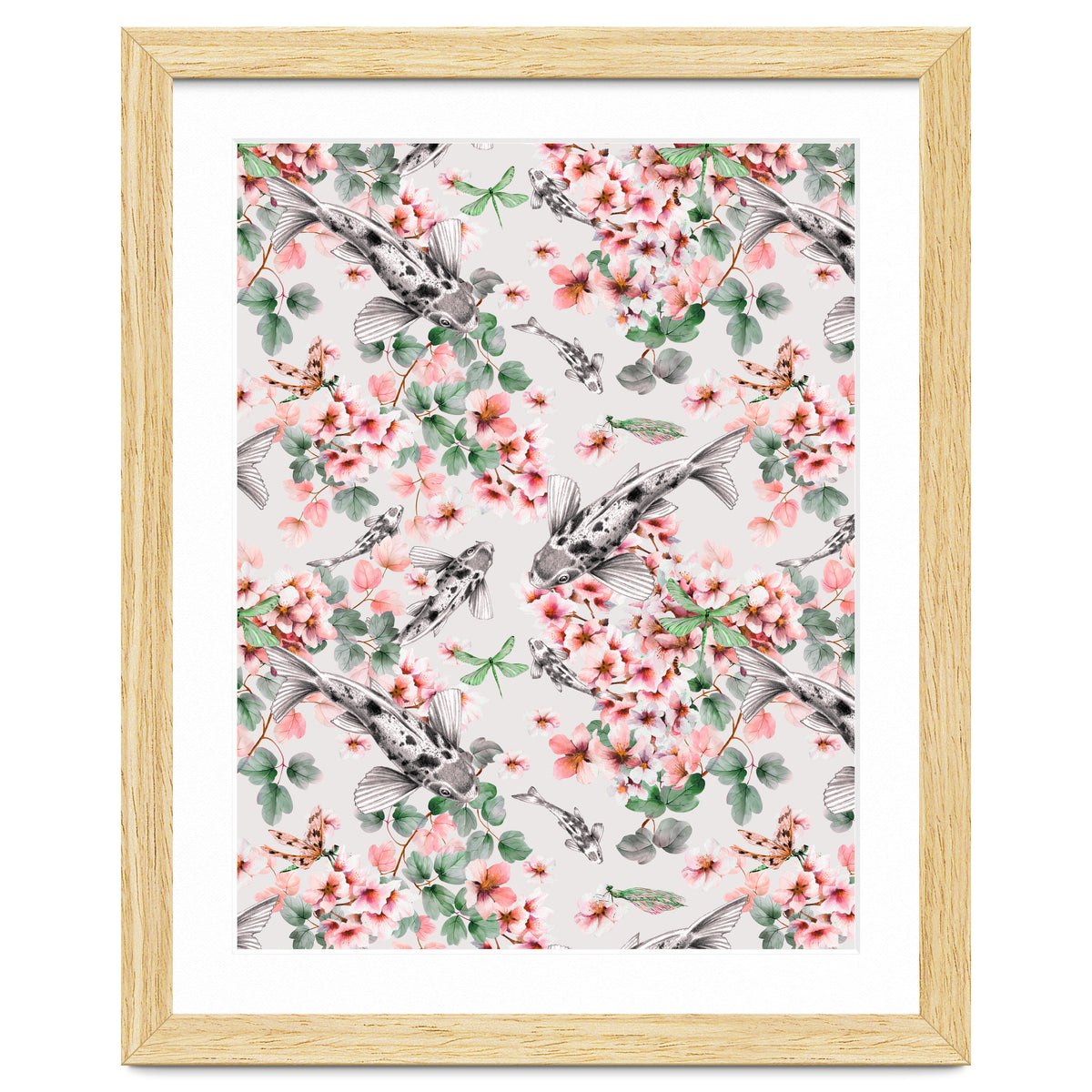 Asian fish among flowers