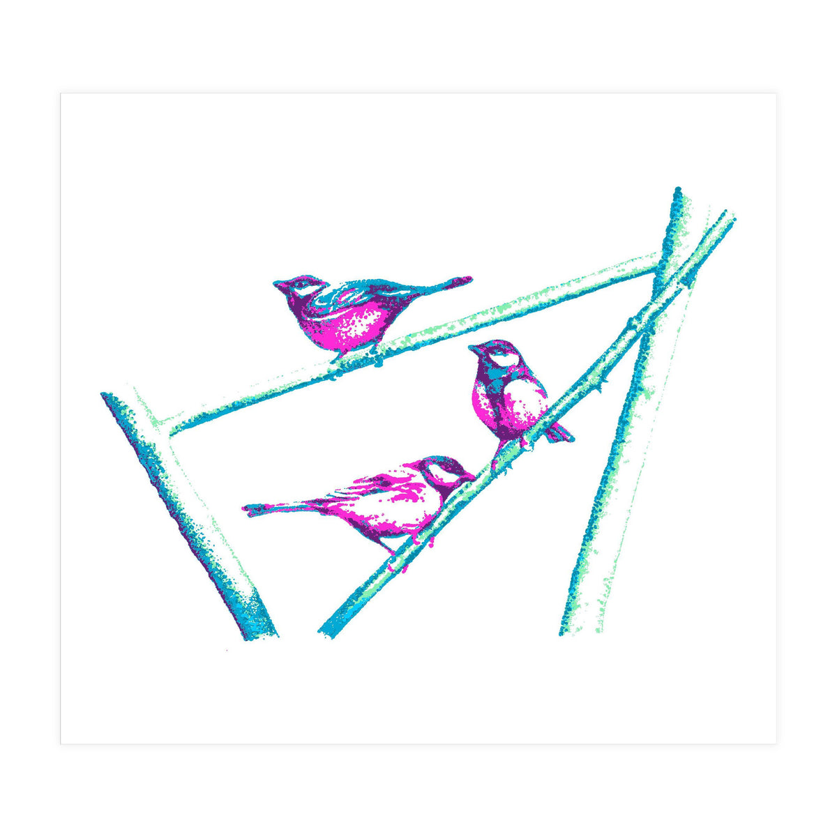 Garden Birds On A Branch (Print Only)