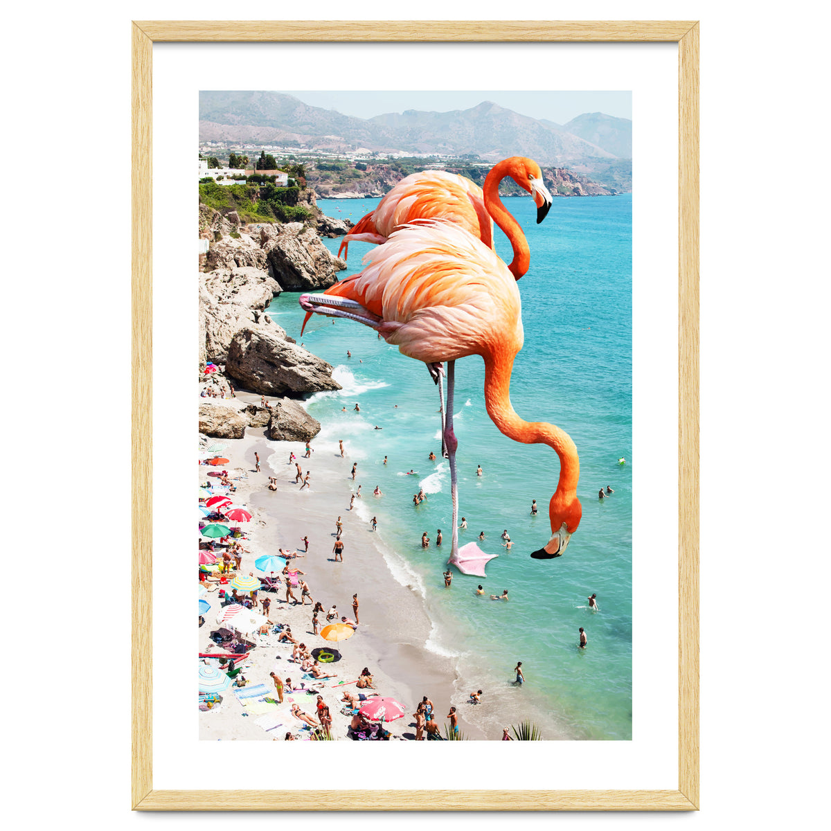 Flamingos on the Beach, Wildlife Surrealism Birds, Nature Flamingo Fantasy Beach Summer Photography