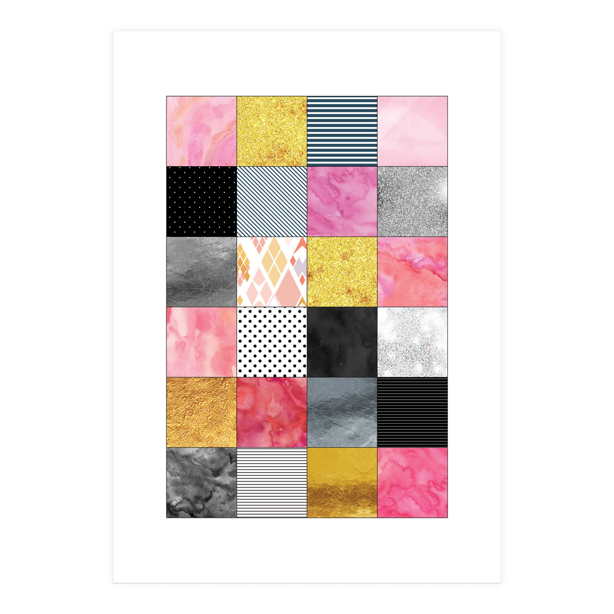 Pink Silver And Gold Quilt Art (Print Only)