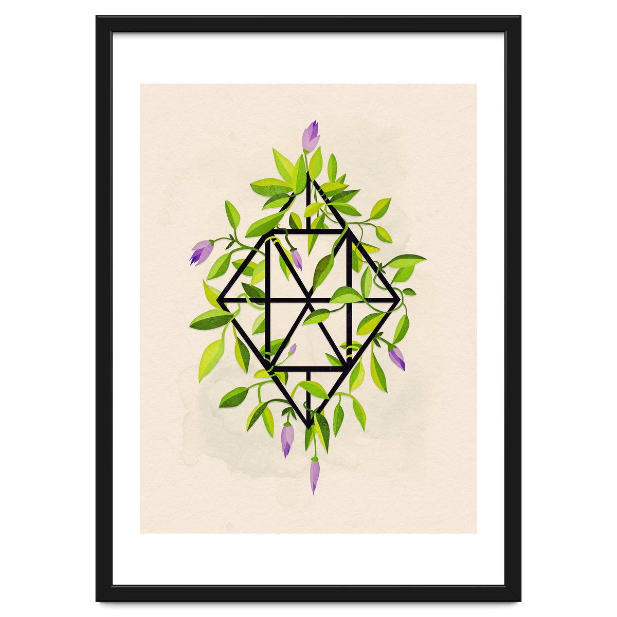 Geometric frame with leaves and flowers