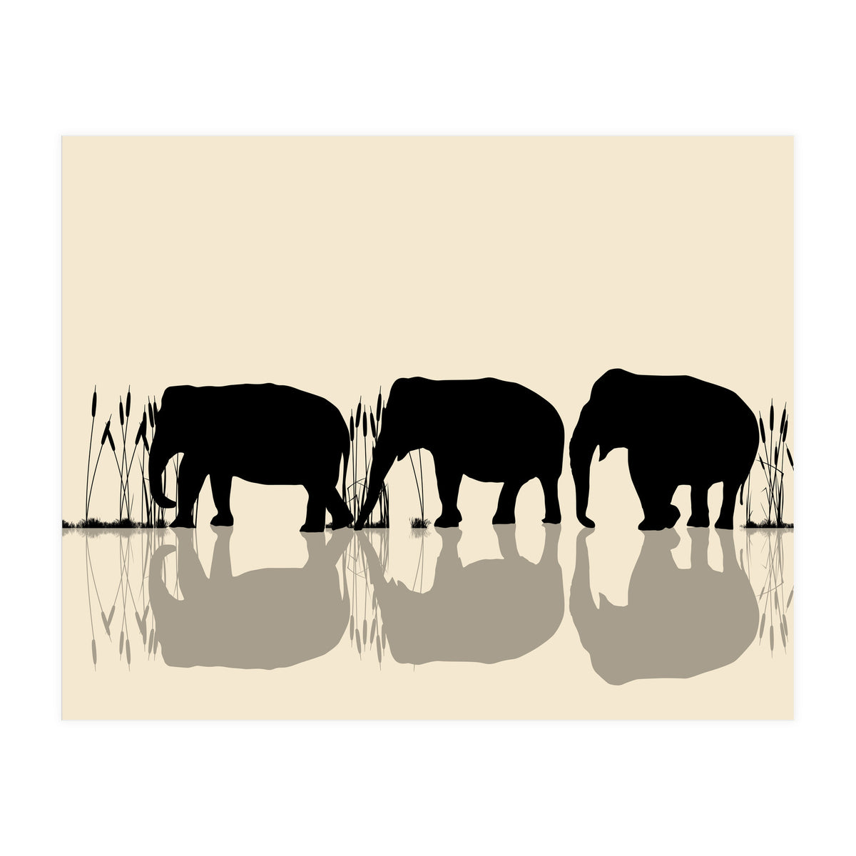 Elephants Crossing Water (Print Only)
