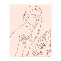 Lueur, Tropical Nude Modern Bohemian Woman Line Art, Minimal Scandinavian Sketch Blush Drawing (Print Only)