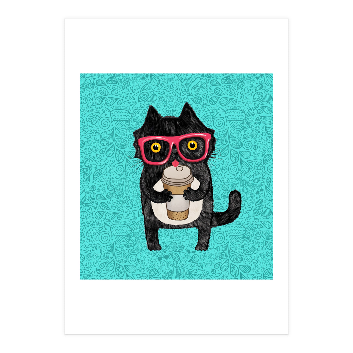 Cute Coffee cat and doodles (Print Only)