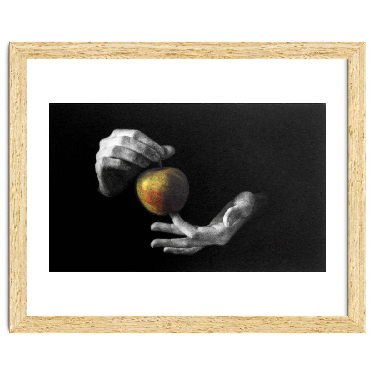 Mezzotint Hands Apple Left