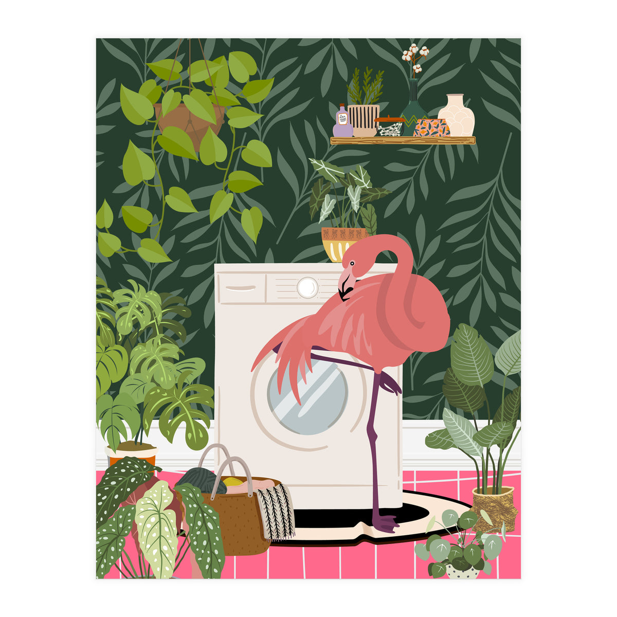 Flamingo in Jungle Laundry Room (Print Only)