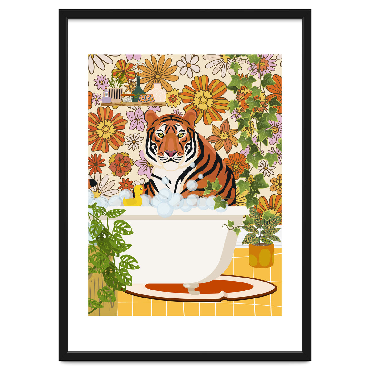 Tiger Bathing in Groovy Bathroom