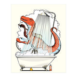 Dinosaur Velociraptor in the Shower, funny bathroom humour (Print Only) thumbnail