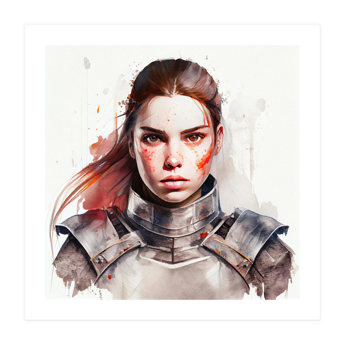 Watercolor Medieval Soldier Woman #2 (Print Only)