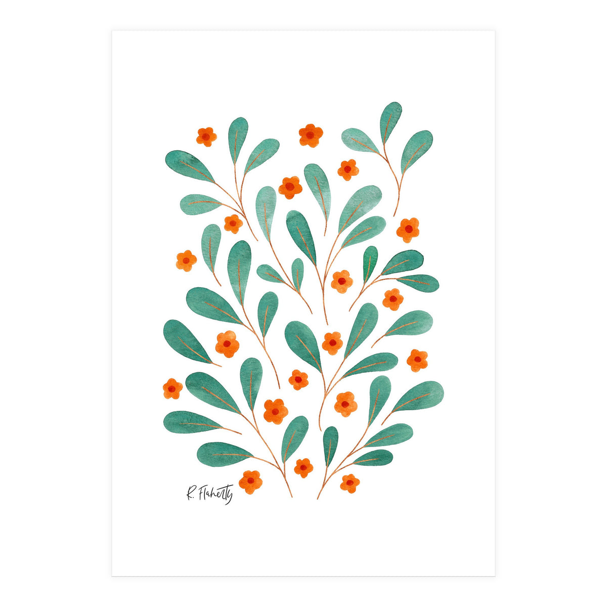 Springtime Floral | Orange and Green (Print Only)