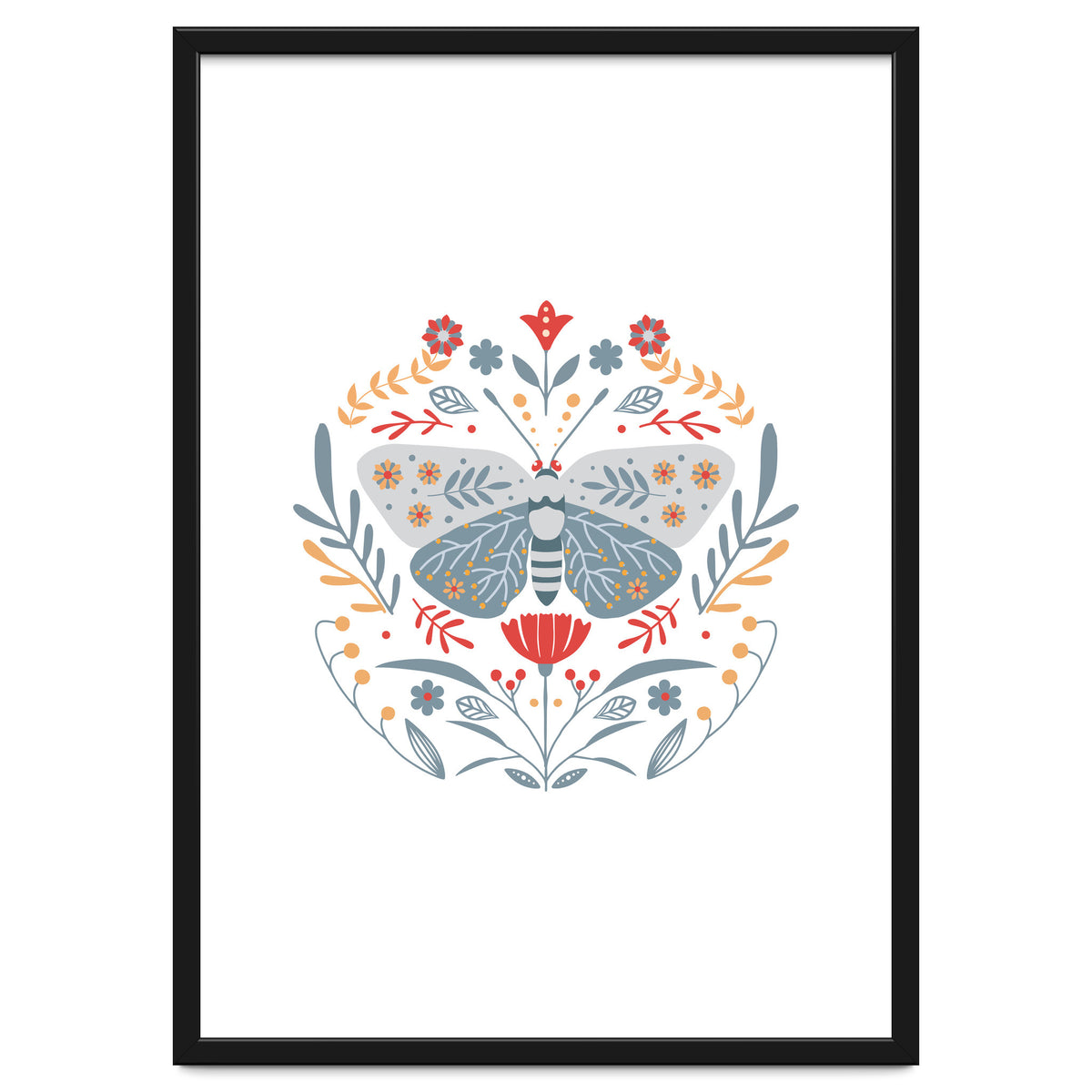 Scandinavian Folk Art: Butterfly & Flowers