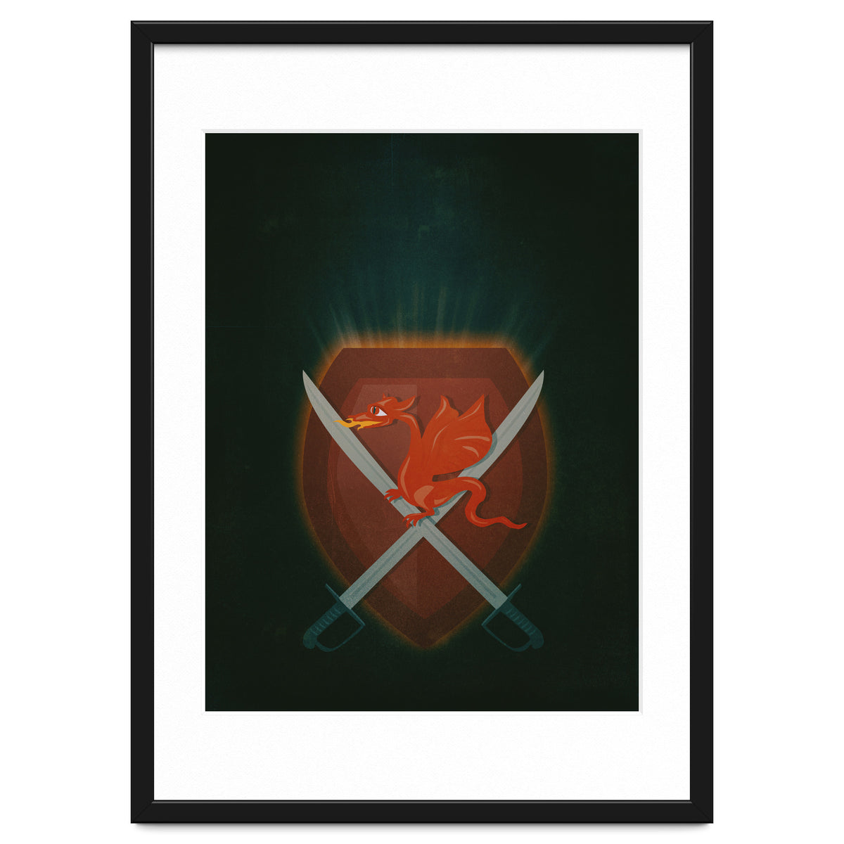 Heraldic dragon and cutlasses