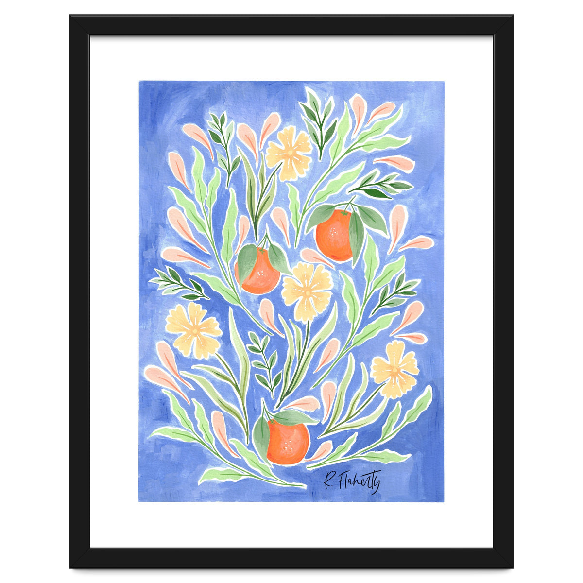 Wild Orange FLoral | Cobalt Blue